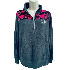 Pink Victoria secret quarter zip jacket palm tropical print Size M grey